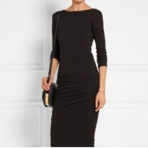 JAMES PERSE GRAY RUCHED BOAT NECK 3/4 SLEEVES DRESS SIZE 3 ( M -L ) .